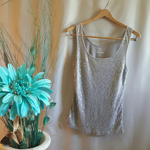 Old Navy Tops - Old Navy Sequined Tank Gray Large